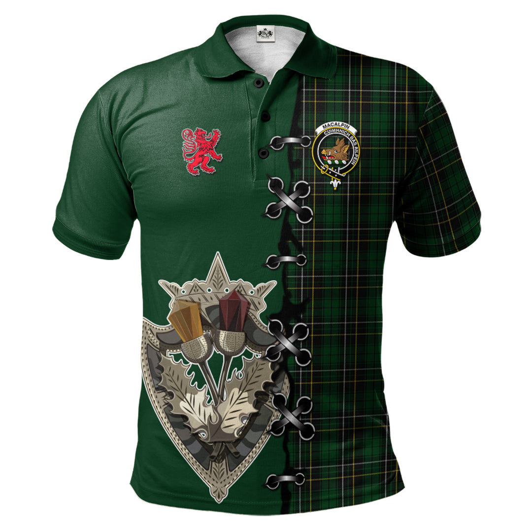 MacAlpin (MacAlpine) Tartan Polo Shirt - Lion Rampant And Celtic Thistle Style