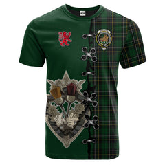 MacAlpin Tartan T-shirt - Lion Rampant And Celtic Thistle Style