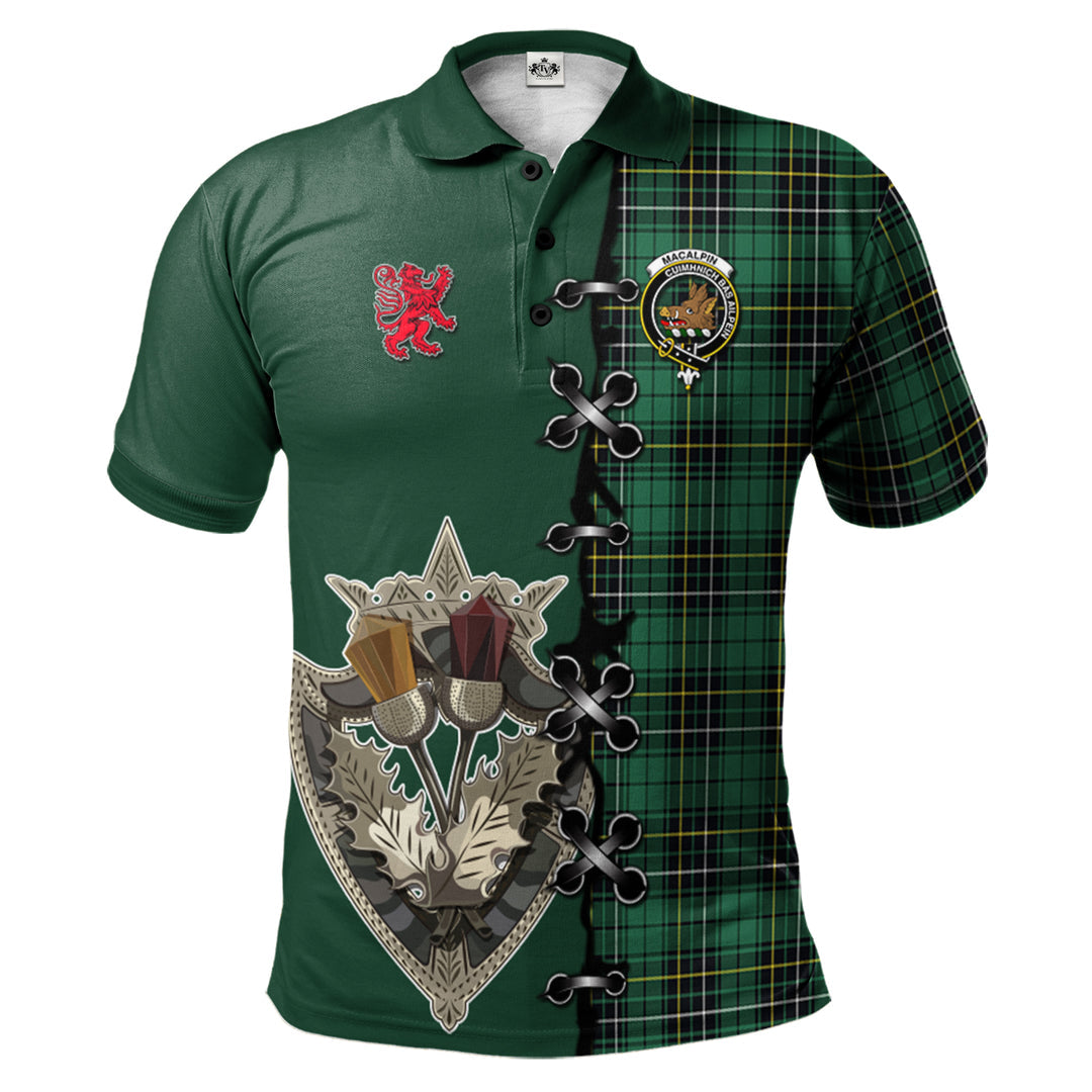 MacAlpin (MacAlpine) Ancient Tartan Polo Shirt - Lion Rampant And Celtic Thistle Style