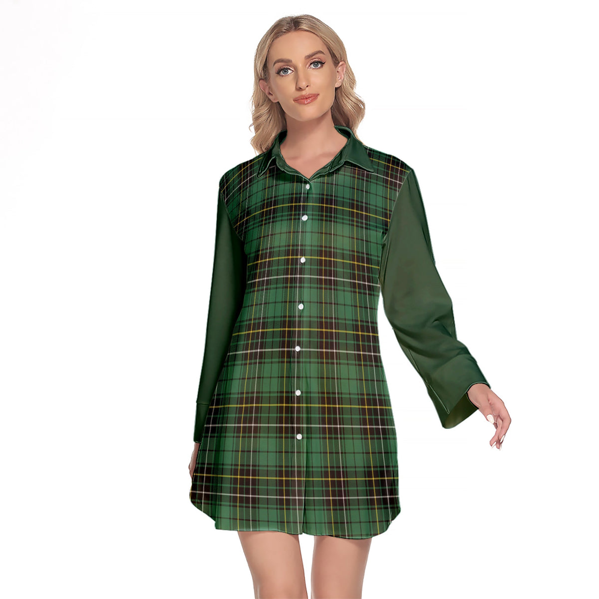 MacAlpin Ancient Tartan Women's Lapel Shirt Dress With Long Sleeve