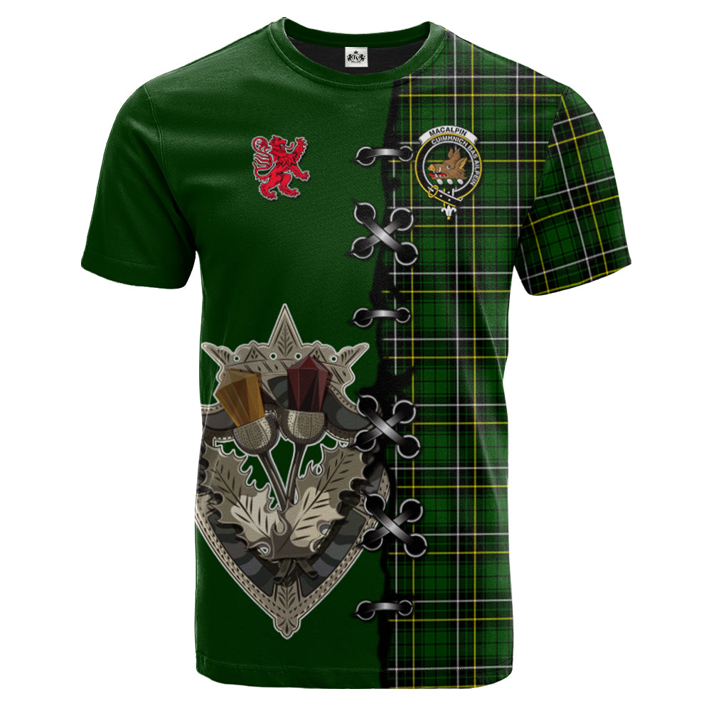 MacAlpin Modern Tartan T-shirt - Lion Rampant And Celtic Thistle Style