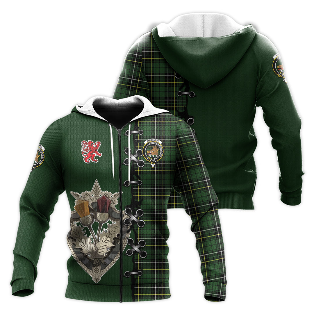 MacAlpin Modern Tartan Hoodie - Lion Rampant And Celtic Thistle Style