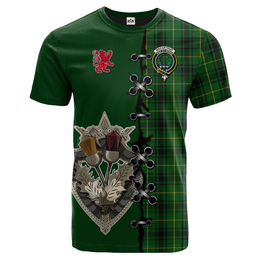 MacArthur Tartan T-shirt - Lion Rampant And Celtic Thistle Style