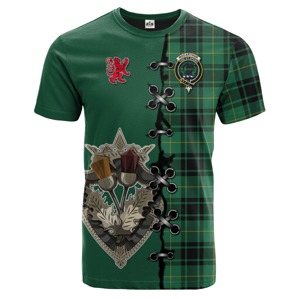 MacArthur Ancient Tartan T-shirt - Lion Rampant And Celtic Thistle Style