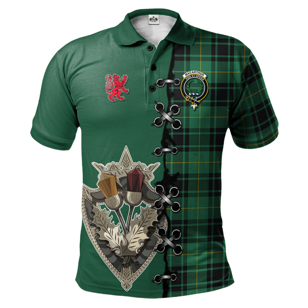 MacArthur Ancient Tartan Polo Shirt - Lion Rampant And Celtic Thistle Style