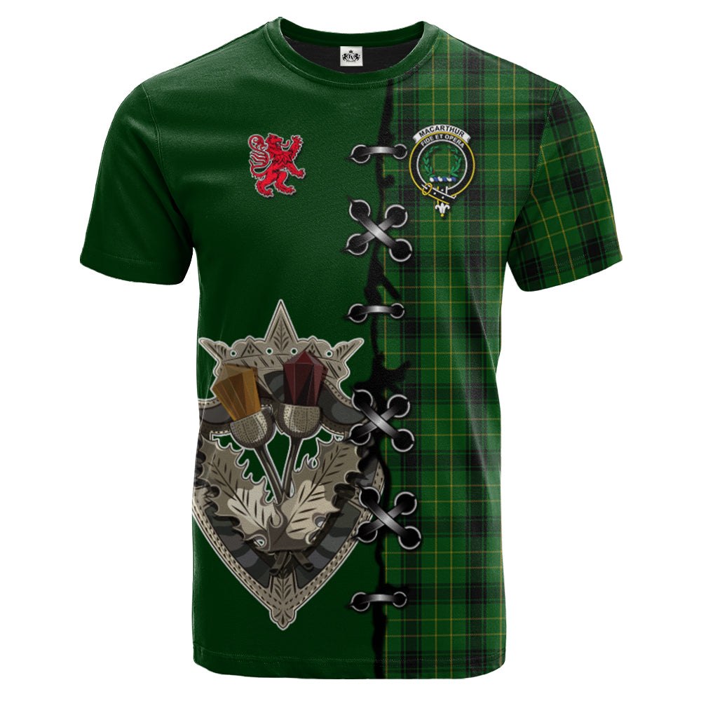 MacArthur Highland Tartan T-shirt - Lion Rampant And Celtic Thistle Style