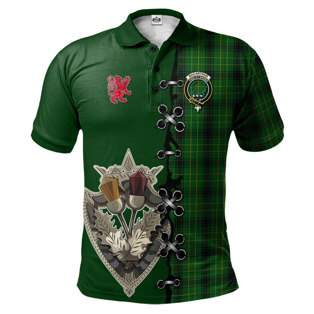 MacArthur Highland Tartan Polo Shirt - Lion Rampant And Celtic Thistle Style