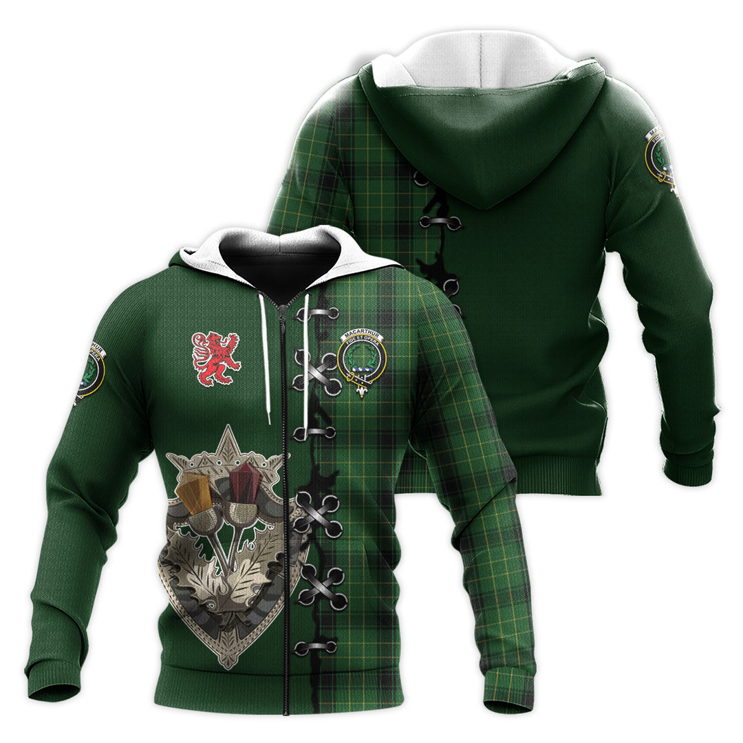 MacArthur Highland Tartan Hoodie - Lion Rampant And Celtic Thistle Style