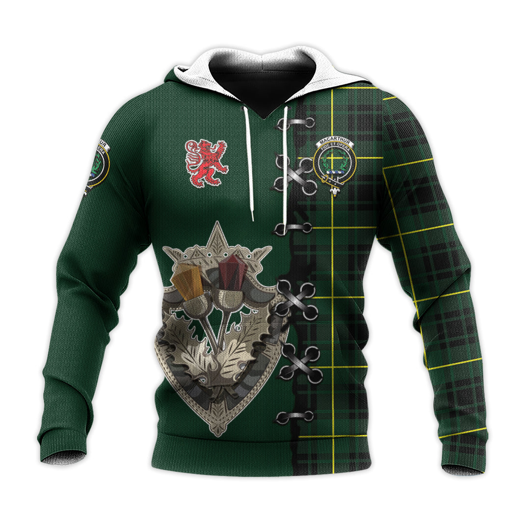 MacArthur Modern Tartan Hoodie - Lion Rampant And Celtic Thistle Style