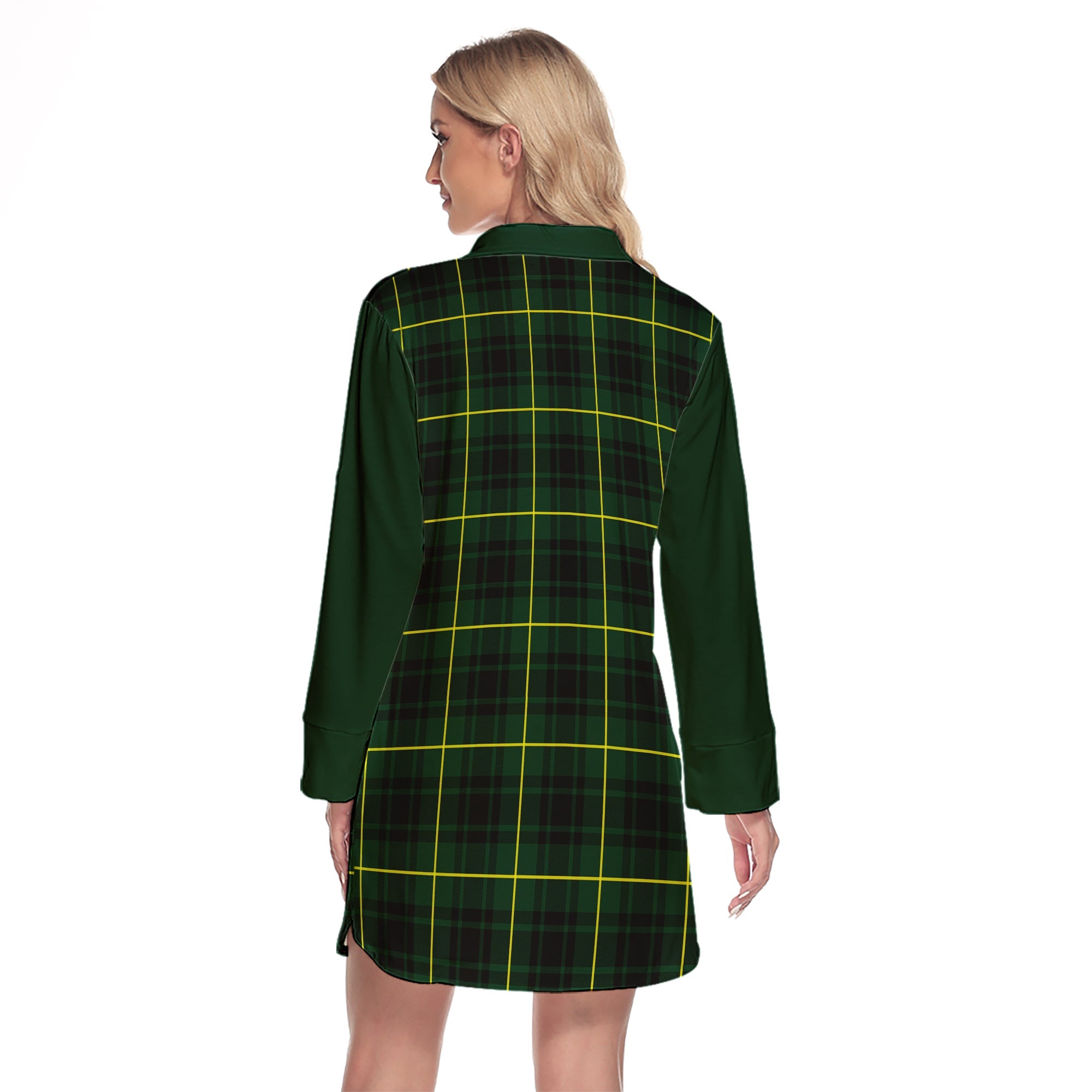 MacArthur Modern Tartan Women's Lapel Shirt Dress With Long Sleeve