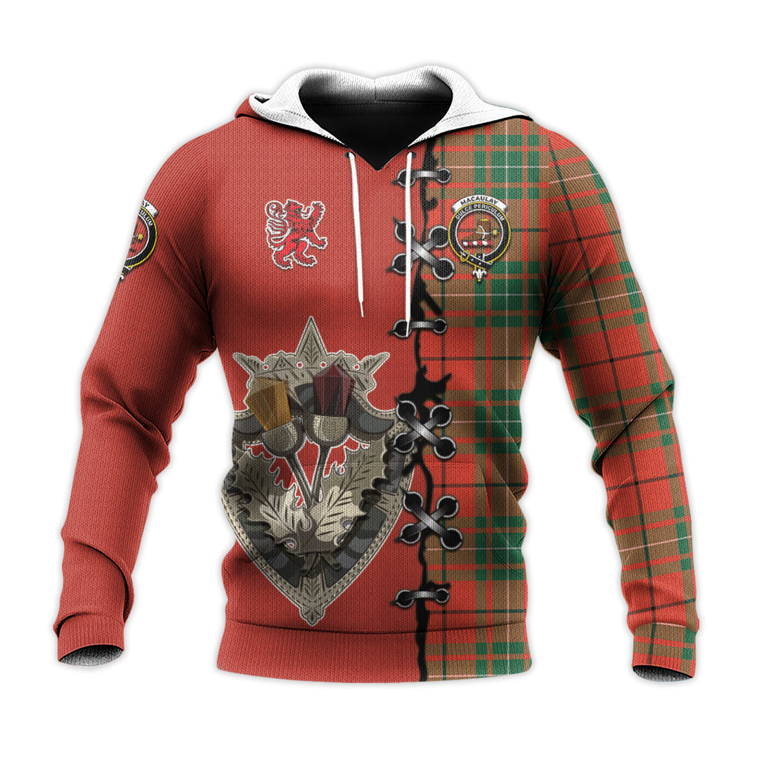 MacAulay Ancient Tartan Hoodie - Lion Rampant And Celtic Thistle Style