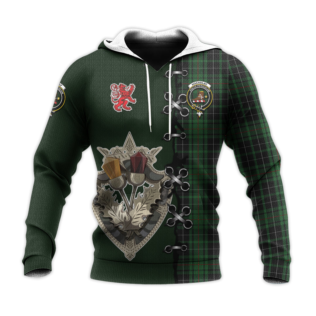 MacAulay Hunting Tartan Hoodie - Lion Rampant And Celtic Thistle Style