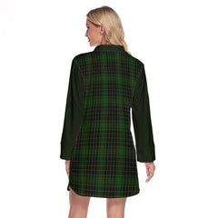 MacAulay Hunting Tartan Women's Lapel Shirt Dress With Long Sleeve