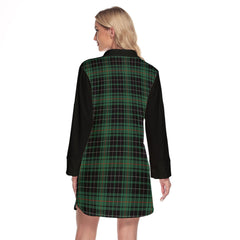 MacAulay Hunting Ancient Tartan Women's Lapel Shirt Dress With Long Sleeve