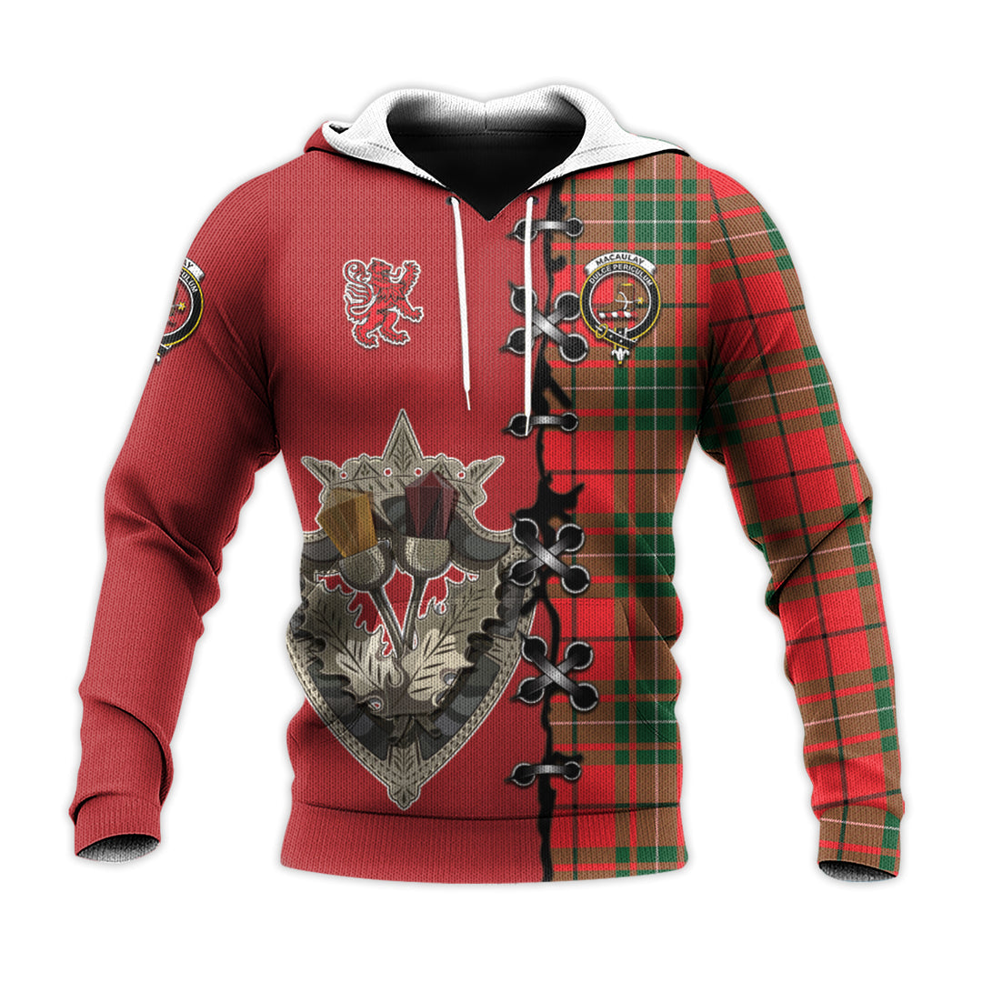 MacAulay Modern Tartan Hoodie - Lion Rampant And Celtic Thistle Style