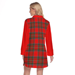 MacBain Tartan Women's Lapel Shirt Dress With Long Sleeve