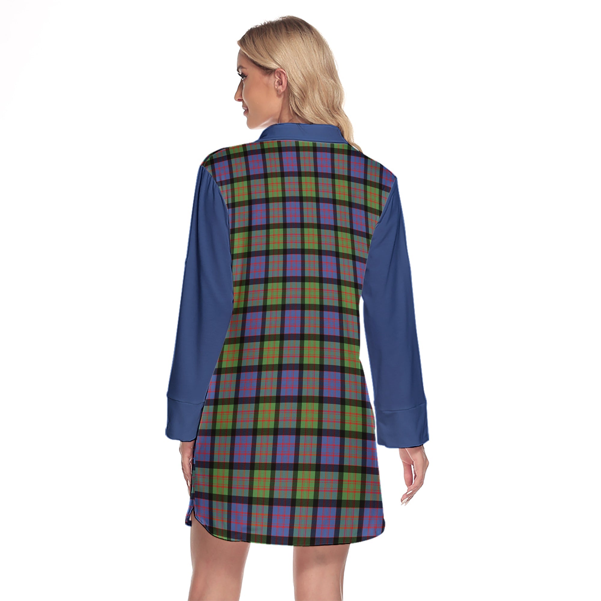 MacDonald Ancient Tartan Women's Lapel Shirt Dress With Long Sleeve