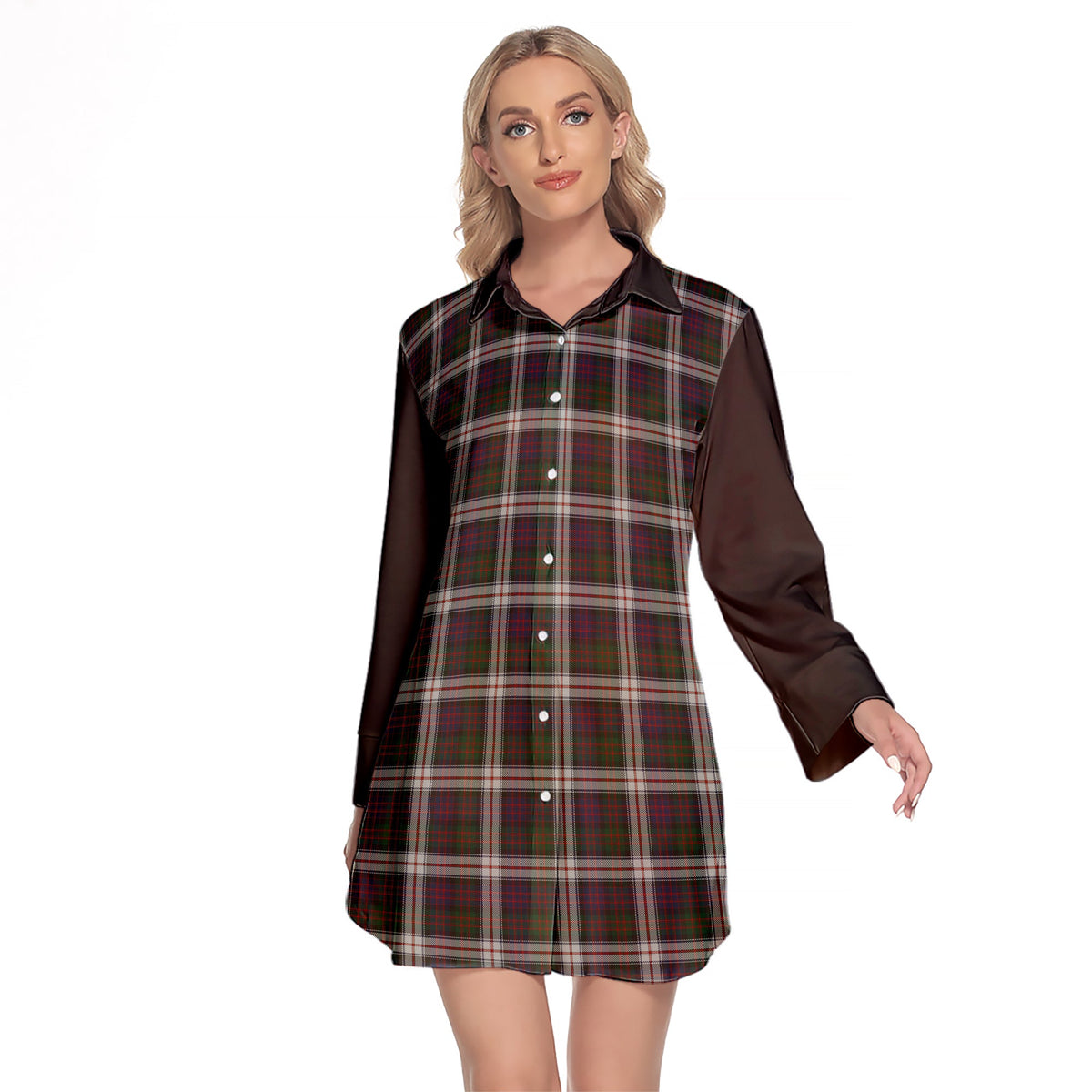 MacDonald Dress Tartan Women's Lapel Shirt Dress With Long Sleeve