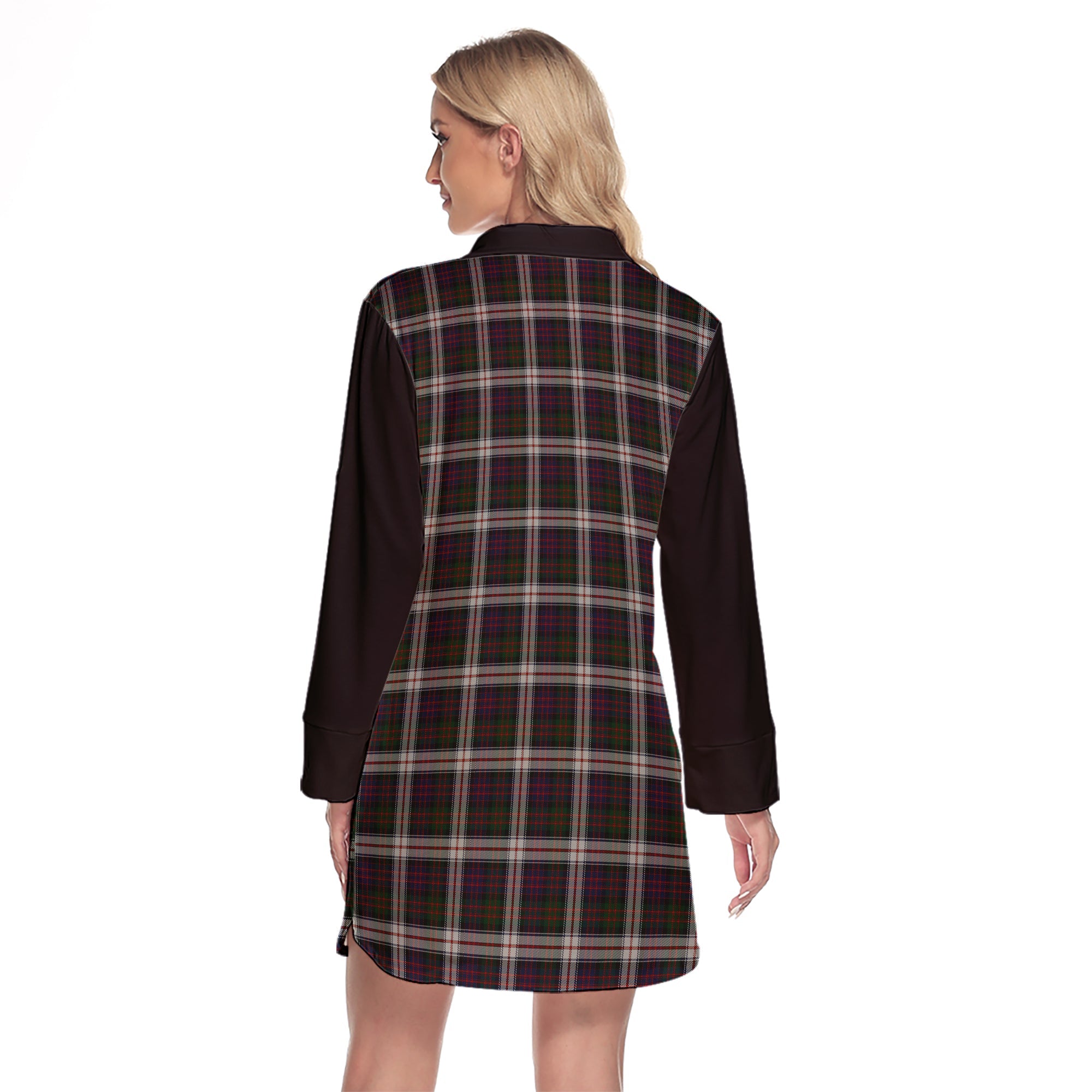 MacDonald Dress Tartan Women's Lapel Shirt Dress With Long Sleeve