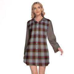 MacDonald Dress Ancient Tartan Women's Lapel Shirt Dress With Long Sleeve