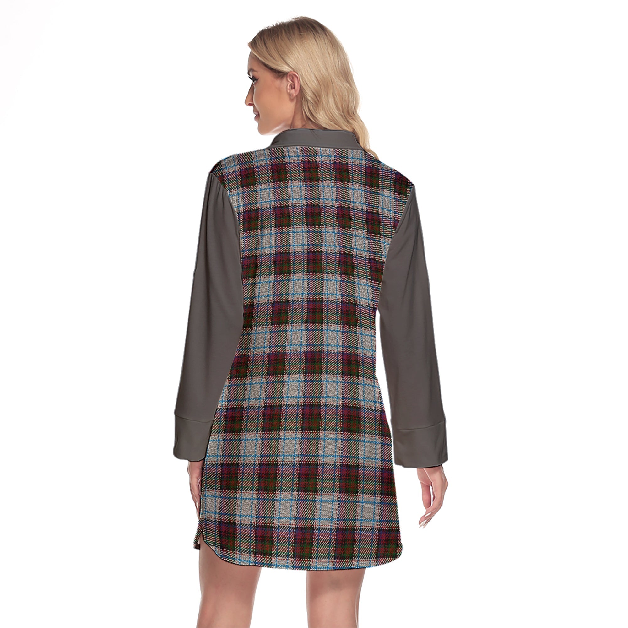 MacDonald Dress Ancient Tartan Women's Lapel Shirt Dress With Long Sleeve