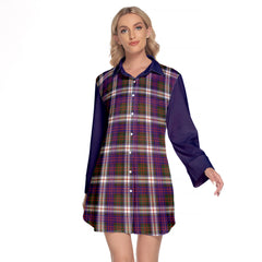 MacDonald Dress Modern Tartan Women's Lapel Shirt Dress With Long Sleeve