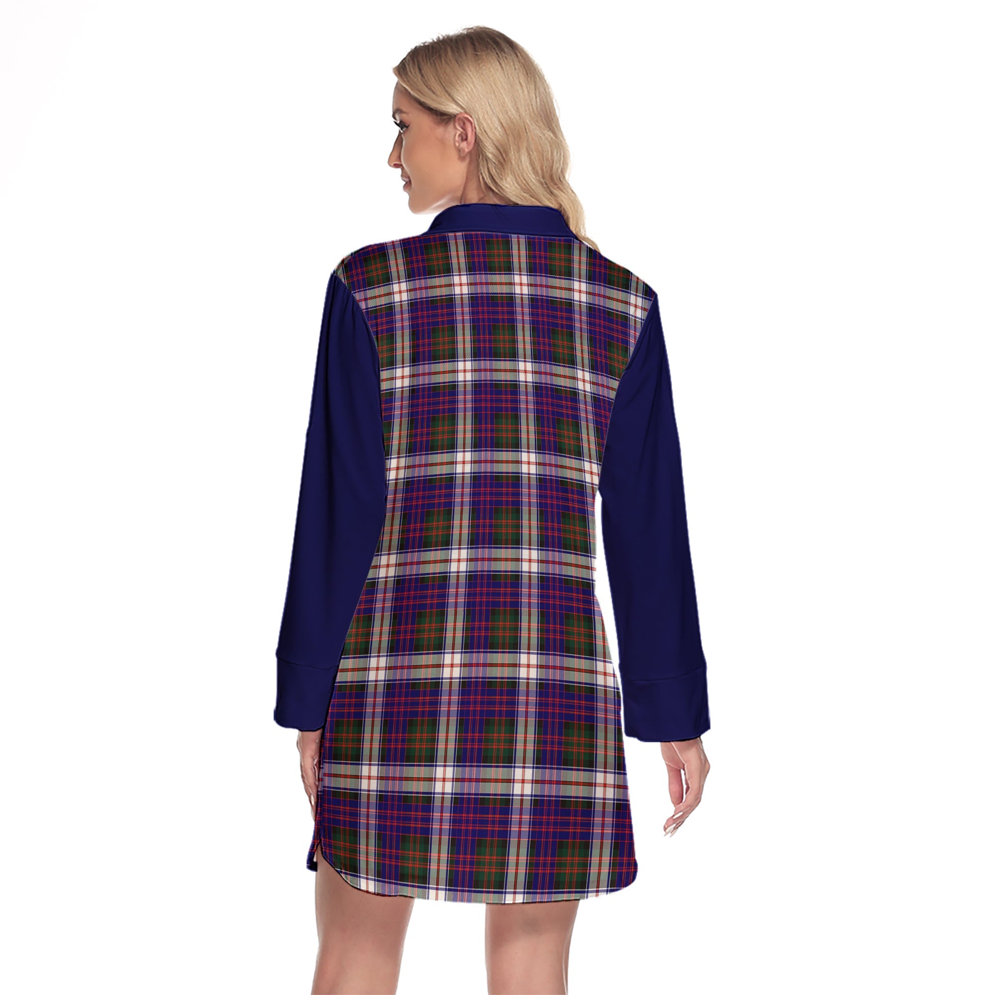 MacDonald Dress Modern Tartan Women's Lapel Shirt Dress With Long Sleeve