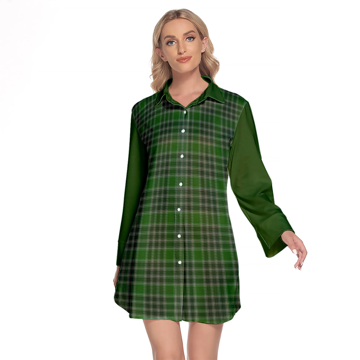 MacDonald, Lord Of The Isles Hunting Tartan Women's Lapel Shirt Dress With Long Sleeve