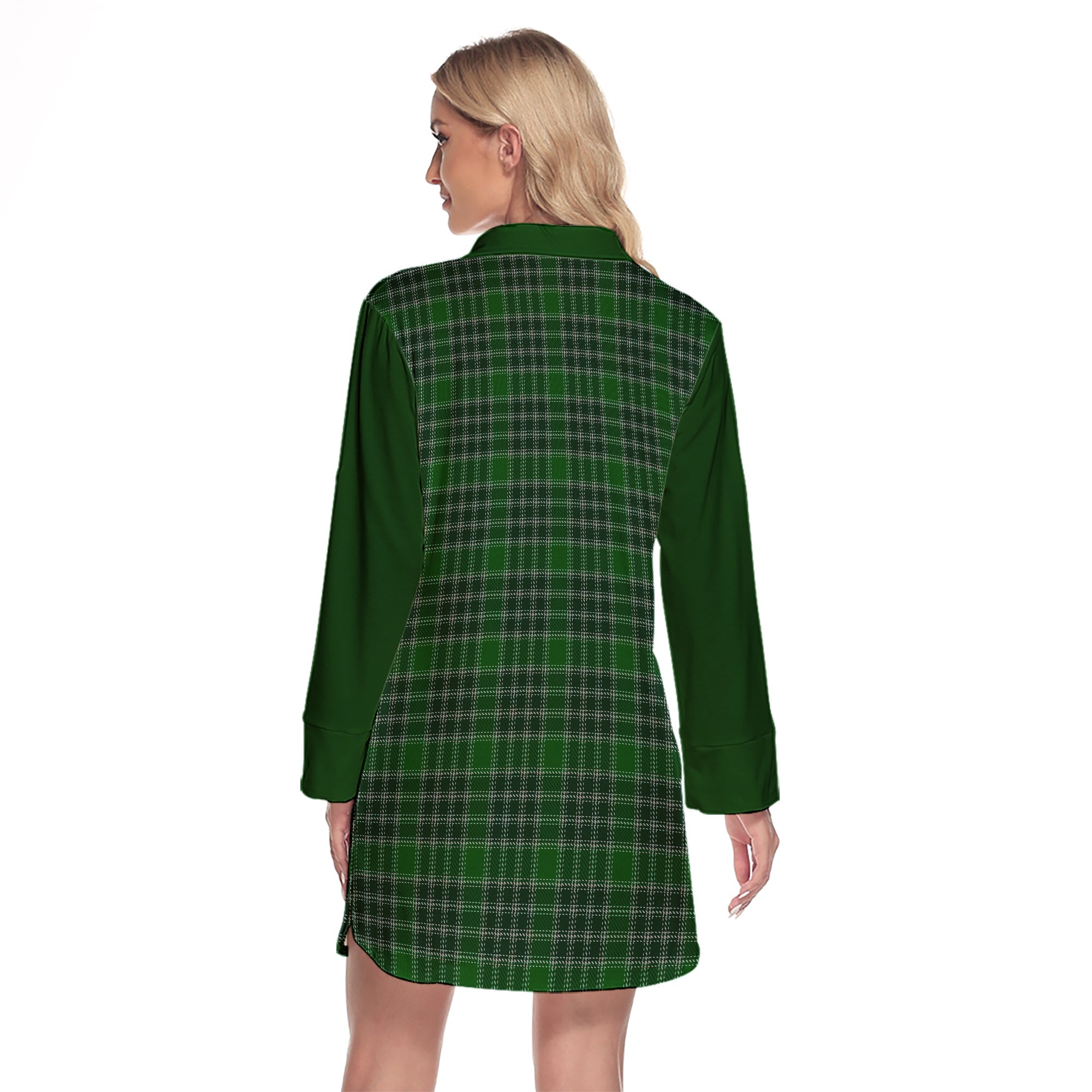 MacDonald Lord Of The Isles Hunting Tartan Women's Lapel Shirt Dress With Long Sleeve