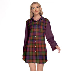 MacDonald Modern Tartan Women's Lapel Shirt Dress With Long Sleeve