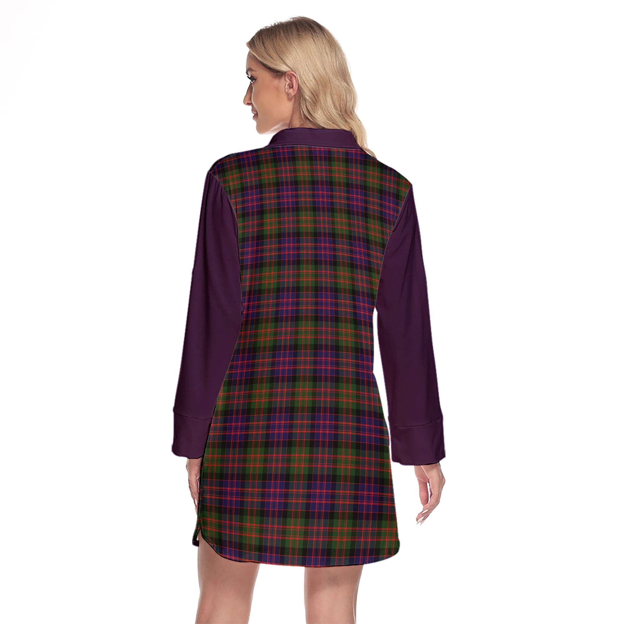 MacDonald Modern Tartan Women's Lapel Shirt Dress With Long Sleeve