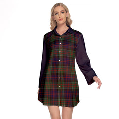 MacDonald Of Clanranald Tartan Women's Lapel Shirt Dress With Long Sleeve