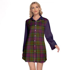 MacDonald Of Clanranald Modern Tartan Women's Lapel Shirt Dress With Long Sleeve