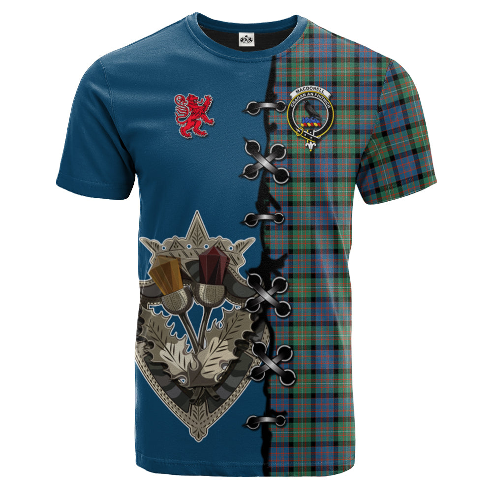 MacDonnell of Glengarry Ancient Tartan T-shirt - Lion Rampant And Celtic Thistle Style