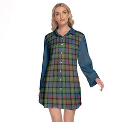 MacDonnell Of Glengarry Ancient Tartan Women's Lapel Shirt Dress With Long Sleeve