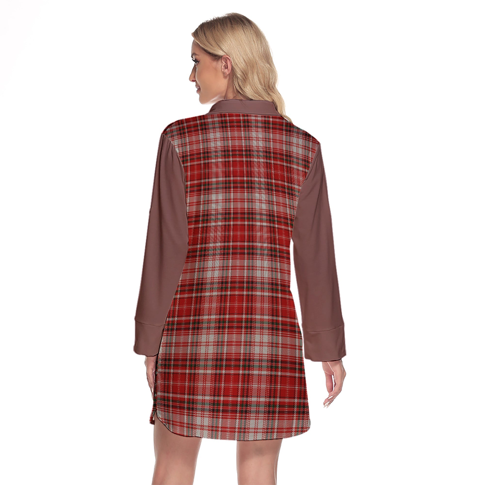 MacDougall Dress Tartan Women's Lapel Shirt Dress With Long Sleeve