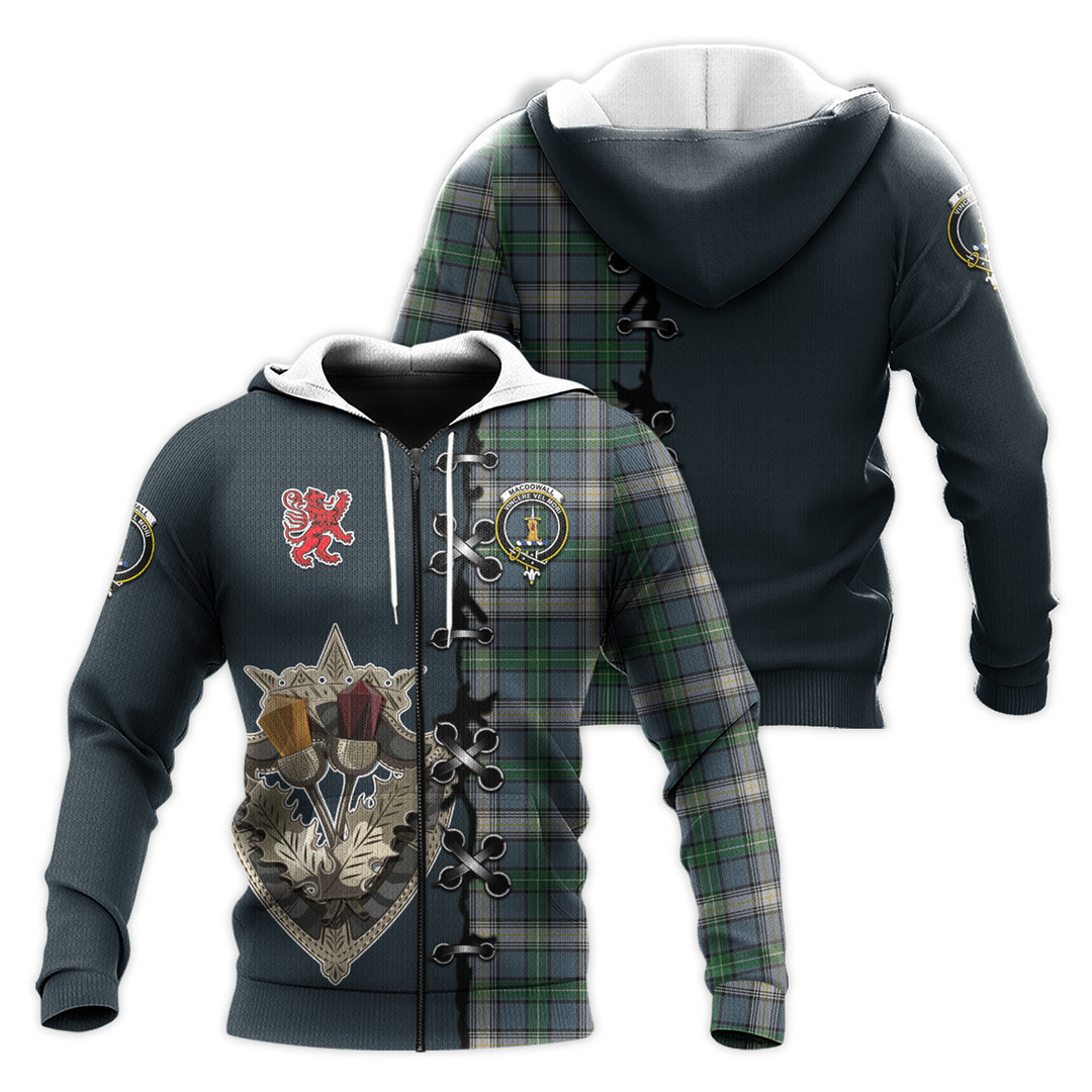 MacDowall Tartan Hoodie - Lion Rampant And Celtic Thistle Style