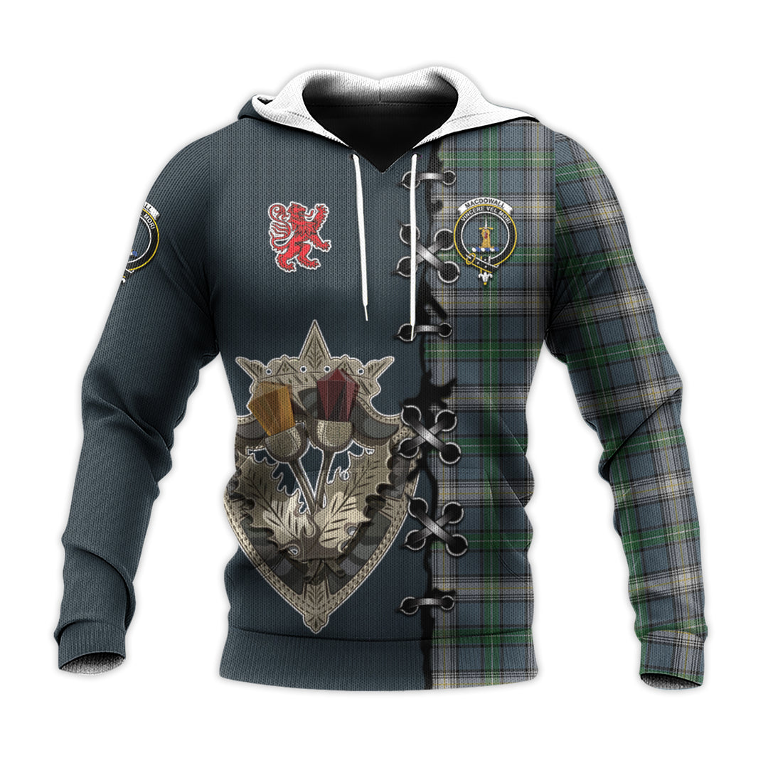 MacDowall Tartan Hoodie - Lion Rampant And Celtic Thistle Style