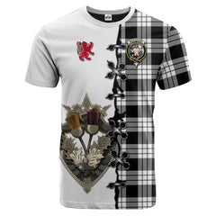 MacFarlane Black White Tartan T-shirt - Lion Rampant And Celtic Thistle Style