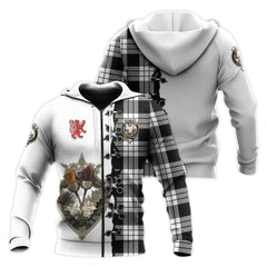 MacFarlane Black White Tartan Hoodie - Lion Rampant And Celtic Thistle Style