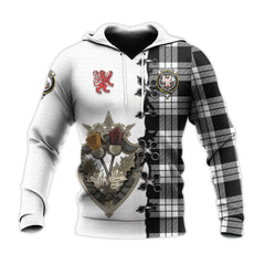 MacFarlane Black White Tartan Hoodie - Lion Rampant And Celtic Thistle Style