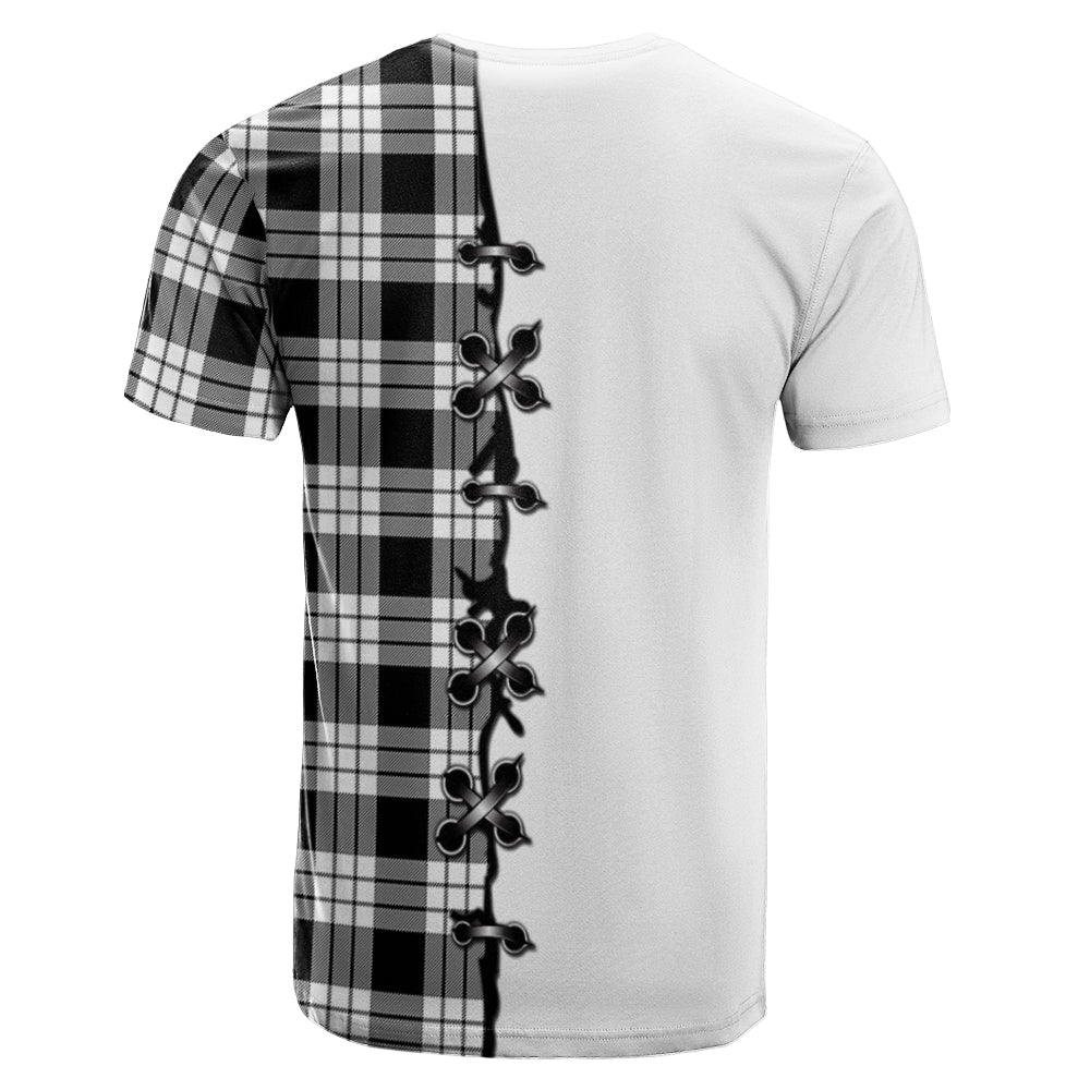 MacFarlane Black White Tartan T-shirt - Lion Rampant And Celtic Thistle Style