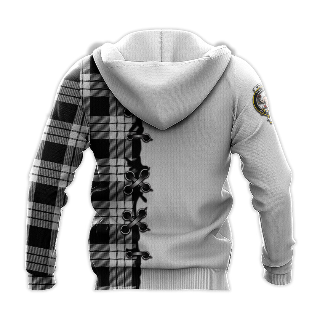 MacFarlane Black White Tartan Hoodie - Lion Rampant And Celtic Thistle Style