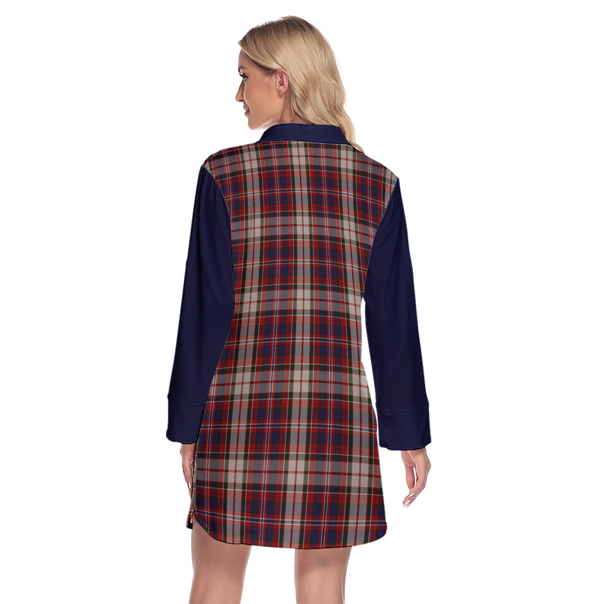 MacFarlane Dress Tartan Women's Lapel Shirt Dress With Long Sleeve