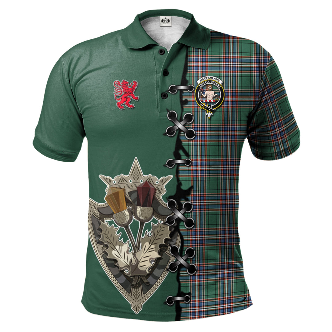 MacFarlane Hunting Ancient Tartan Polo Shirt - Lion Rampant And Celtic Thistle Style