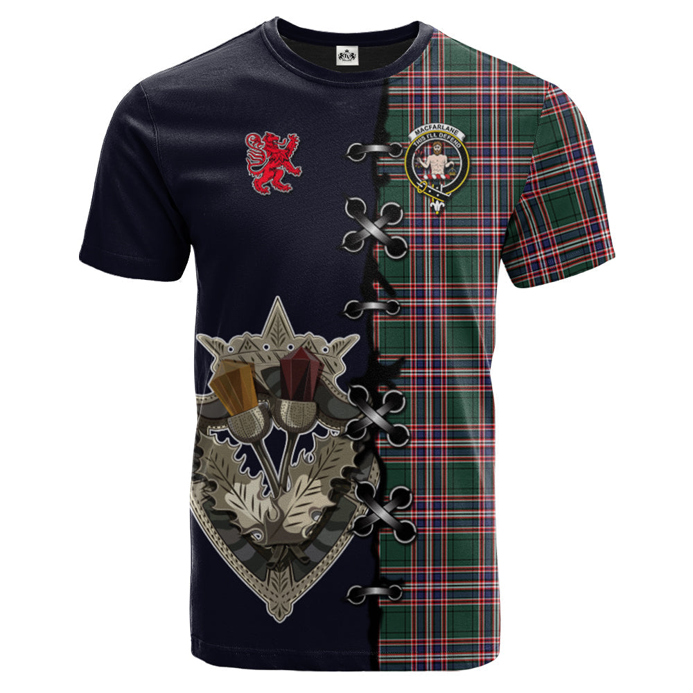 MacFarlane Hunting Modern Tartan T-shirt - Lion Rampant And Celtic Thistle Style