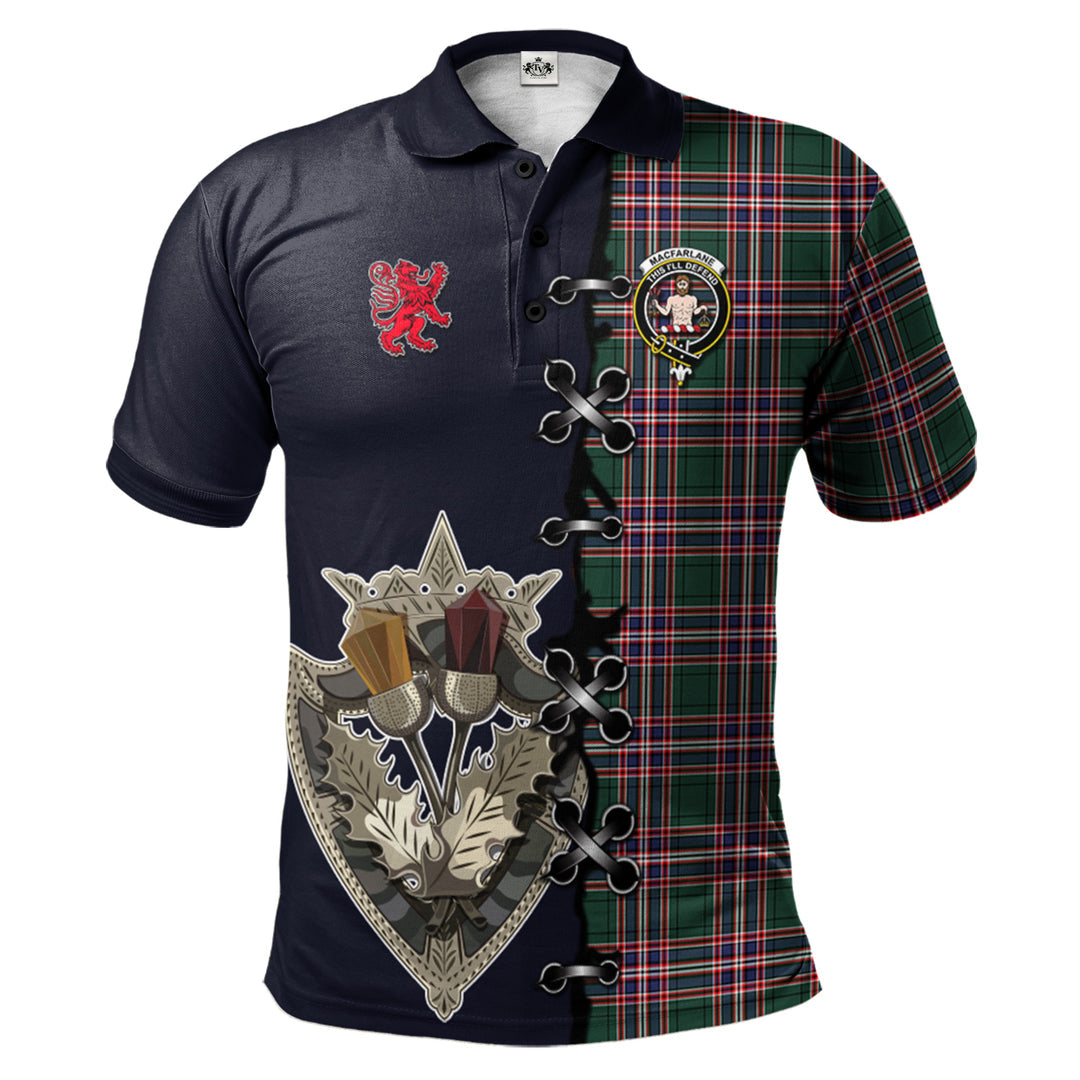 MacFarlane Hunting Modern Tartan Polo Shirt - Lion Rampant And Celtic Thistle Style