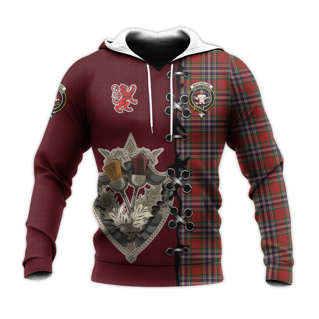 MacFarlane Red Tartan Hoodie - Lion Rampant And Celtic Thistle Style