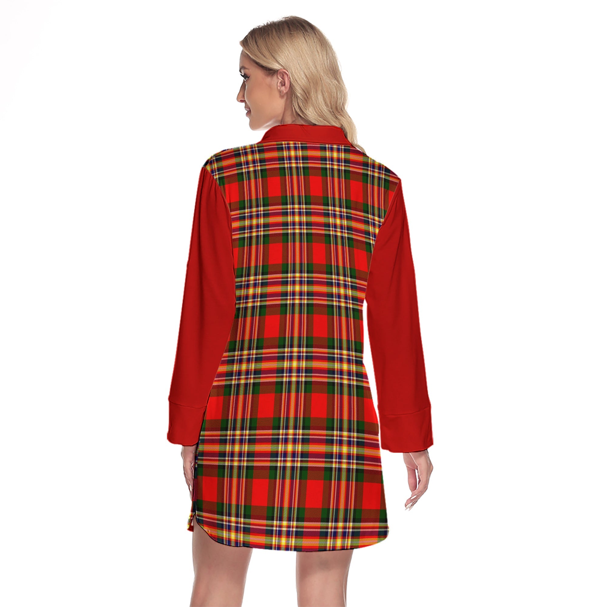 MacGill Modern Tartan Women's Lapel Shirt Dress With Long Sleeve