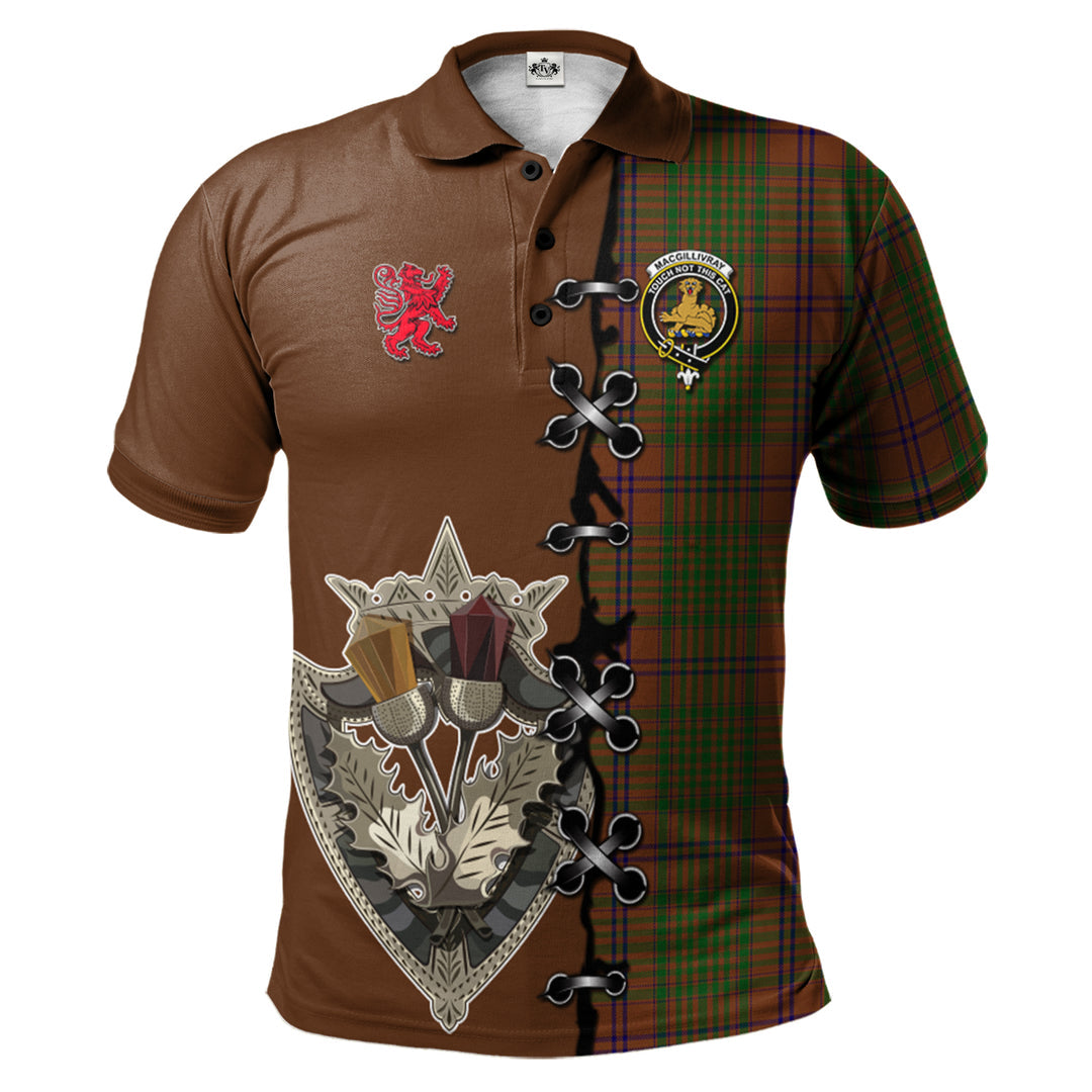 MacGillivray Hunting Tartan Polo Shirt - Lion Rampant And Celtic Thistle Style